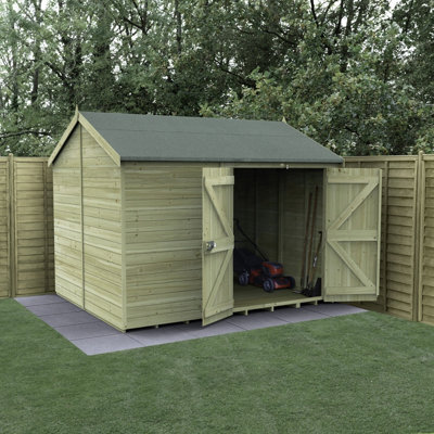 Forest Garden 10X8 Reverse Apex Shed Timberdale 25Yr Guarantee Tongue And Groove Pressure Treated No Window - Double Door