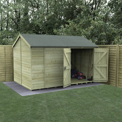 Forest Garden 12X8 Reverse Apex Shed Timberdale 25Yr Guarantee Tongue And Groove Pressure Treated No Window - Double Door