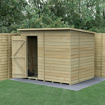 Forest Garden 8X6 4Life Pent Shed 25Yr Guarantee Overlap Pressure Treated- Single Door - No Windows