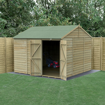 Forest Garden 10X10 4Life Reverse Apex Shed 25Yr Guarantee Overlap Pressure Treated  - Double Door - No Windows