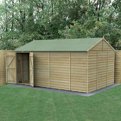 Forest Garden 15X10  4Life Reverse Apex Shed 25Yr Guarantee Overlap Pressure Treated  - Double Door - No Windows