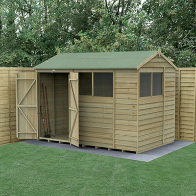 B&Q -  10X6 4Life Reverse Apex Shed 25Yr Guarantee Overlap Pressure Treated Double Door4 Windows