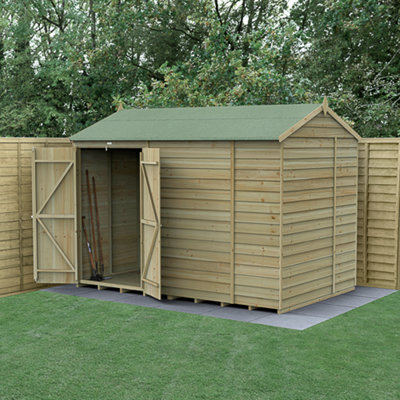 Forest Garden 10X6 4Life Reverse Apex Shed 25Yr Guarantee Overlap Pressure Treated  - Double Door - No Windows