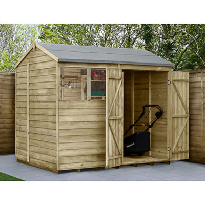 Forest Garden 8X6 4Life Reverse Apex Shed 25Yr Guarantee Overlap Pressure Treated  - Double Door - 2 Windows