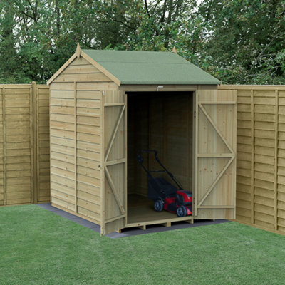 Forest Garden 5X7  4Life Reverse Apex Shed 25Yr Guarantee Overlap Pressure Treated  - Double Door - No Windows