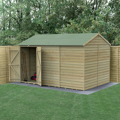 Forest Garden 2X8  4Life Reverse Apex Shed 25Yr Guarantee Overlap Pressure Treated - Double Door - No Windows