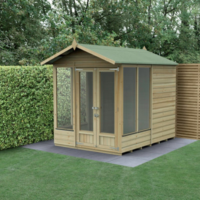 Forest Garden 6X8 Apex Beckwood Shed 25Yr Guarantee Shiplap Pressure Treated - Double Door - 5 Windows-31073 