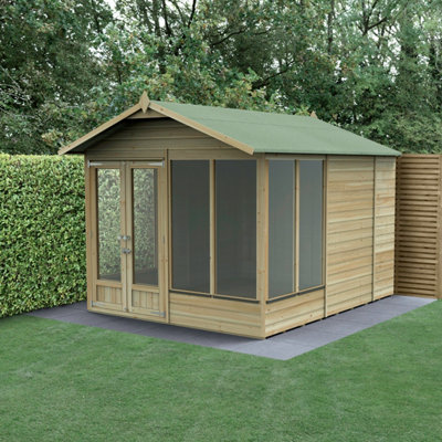 Forest Garden 8X10 Apex Beckwood  Shed 25Yr Guarantee Shiplap Pressure Treated  - Double Door - 6 Windows