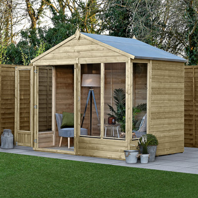 Forest Garden 8X6 Apex Beckwood Summerhouse 25Yr Guarantee Shiplap Pressure Treated  - Double Door - 4 Windows