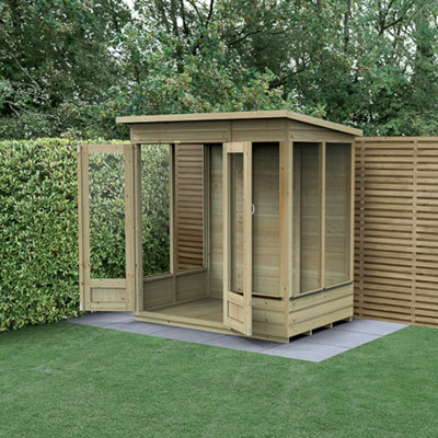 Forest Garden 6X4 Pent Beckwood Summerhouse 25Yr Guarantee Shiplap Pressure Treated - Double Door - 5 Windows-31079 