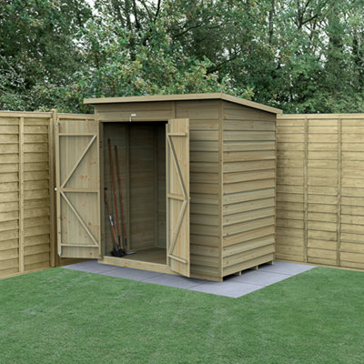 Forest Garden 6X4 4Life Pent Shed 25Yr Guarantee Overlap Pressure Treated - No Windows - Double Door