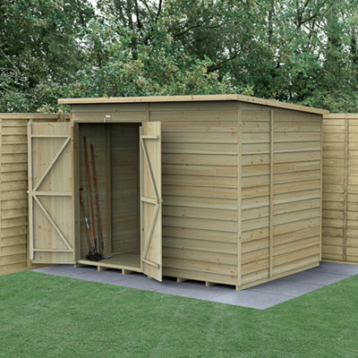 Forest Garden 8X6 4Life Pent Shed 25Yr Guarantee Overlap Pressure Treated- No Windows - Double Door