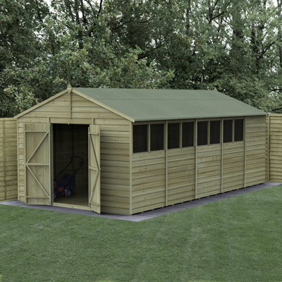 Forest Garden 10X20 4Life Apex Shed 25Yr Guarantee Overlap Pressure Treated- Double Door - 8 Windows