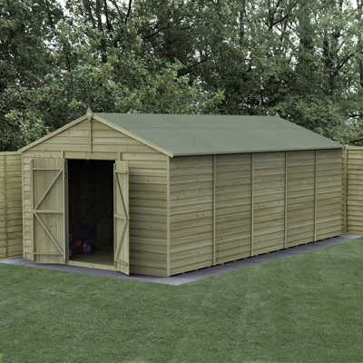 Forest Garden 10X20 4Life Apex Shed 25Yr Guarantee Overlap Pressure Treated - Double Door - No Windows