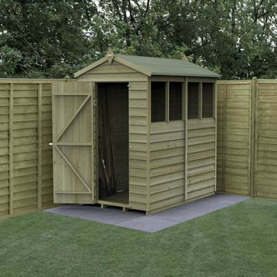 Forest Garden 4X6 4Life Apex Shed 25Yr Guarantee Overlap Pressure Treated - Single Door - 4 Windows