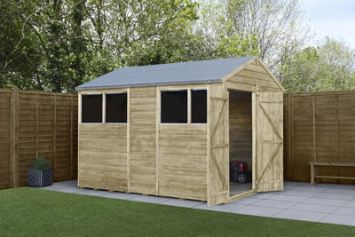 Forest Garden 6X10 4Life Apex Shed 25Yr Guarantee Overlap Pressure Treated- Double Door - 4 Window-31117 