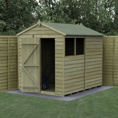 Forest Garden 6X8 4Life Apex Shed 25Yr Guarantee Overlap Pressure Treated - Single Door - 2 Window