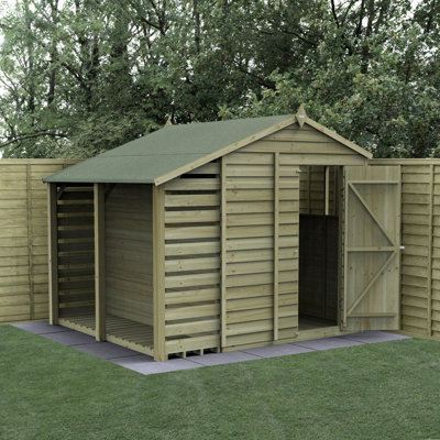 B&Q -  8X6 4Life Apex Shed 25Yr Guarantee Overlap Pressure Treated- Single Door2 Windows With Lean-To
