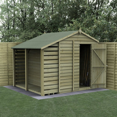 B&Q -  8X6 4Life Apex Shed 25Yr Guarantee Overlap Pressure Treated- Single DoorNo Windows With Lean-To