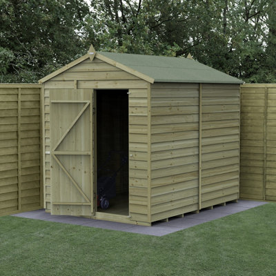 Forest Garden 6X8 4Life Apex Shed 25Yr Guarantee Overlap Pressure Treated - Single Door - No Window