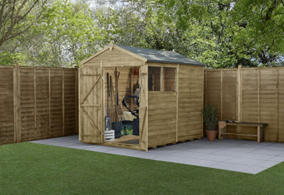 Forest Garden 6X8 4Life Apex Shed 25Yr Guarantee Overlap Pressure Treated - Double Door - 2 Window