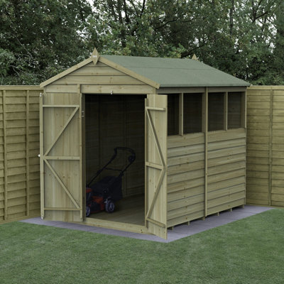 Forest Garden 6X8 4Life Apex Shed 25Yr Guarantee Overlap Pressure Treated - Double Door - 4 Window