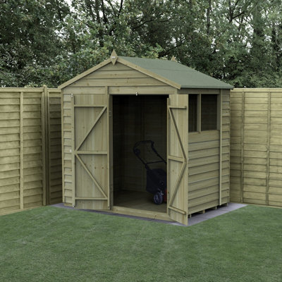 Forest Garden 7X5 4Life Apex Shed 25Yr Guarantee Overlap Pressure Treated  - Double Door - 2 Window