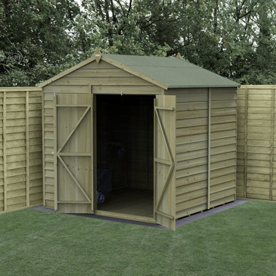 Forest Garden 7X7 4Life Apex Shed 25Yr Guarantee Overlap Pressure Treated - Double Door - No Window