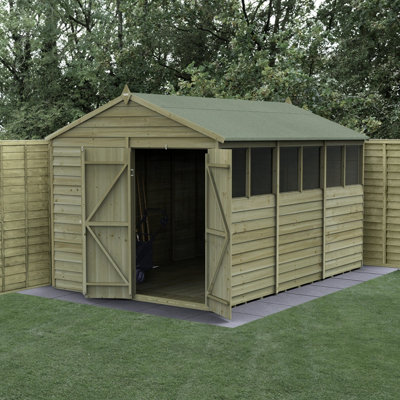 Forest Garden 8X12  4Life Apex Shed 25Yr Guarantee Overlap Pressure Treated- Double Door - 6 Window