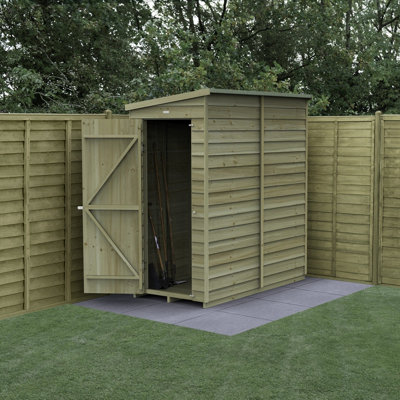 Forest Garden 6X3 4Life Pent Shed 25Yr Guarantee Overlap Pressure Treated - Single Door - No Windows