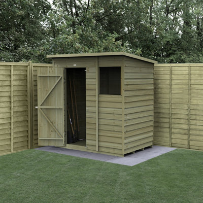 Forest Garden 6X4 4Life Pent Shed 25Yr Guarantee Overlap Pressure Treated  - Single Door - 1 Window