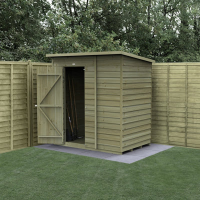 Forest Garden 6X4 4Life Pent Shed 25Yr Guarantee Overlap Pressure Treated - Single Door - No Windows