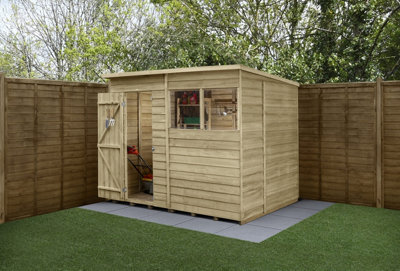 Forest Garden 8X6 4Life Pent Shed 25Yr Guarantee Overlap Pressure Treated - Single Door - 2 Windows