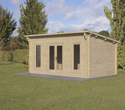 B&Q -  Elmley 5.0M X 3.0M Log CabinPent RoofDouble Glazed 24Kg Polyester FeltNo Underlay