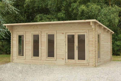 Forest Garden Wolverley 6.0M X 4.0M Log Cabin - Pent Roof, Double Glazed 24Kg Polyester Felt, No Underlay-31170 