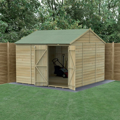 Forest Garden 10X10 Reverse Apex Shed Beckwood 25Yr Guarantee Shiplap Pressure Treated - No Windows - Double Door-31227 