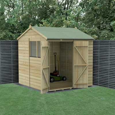B&Q -  7X7 Reverse Apex Shed Beckwood 25Yr Guarantee Shiplap Pressure Treated 2 WindowsDouble Door