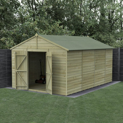 B&Q -  10X15 Apex Beckwood Shed 25Yr Guarantee Shiplap Pressure TreatedNo WindowsDouble DoorWith Base