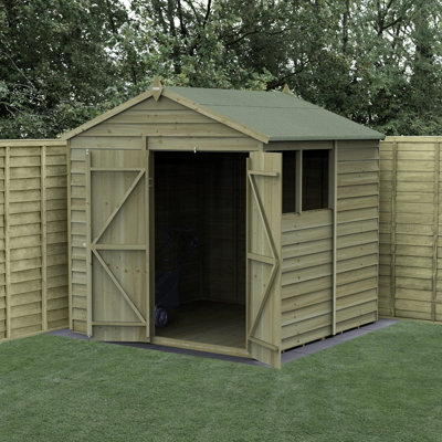 B&Q -  7X7 4Life Apex Shed 25Yr Guarantee Overlap Pressure Treated Double Door2 WindowWith Base