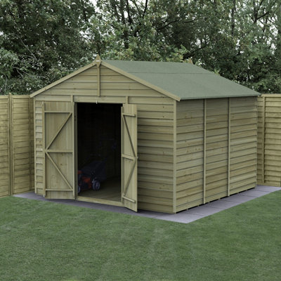 B&Q -  10X10 4Life Apex Shed Shed 25Yr Guarantee Overlap Pressure Treated- Double DoorNo WindowsWith Base