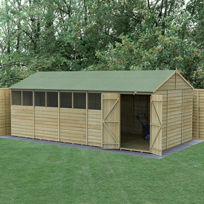 B&Q -  20X10  4Life Reverse Apex Shed 25Yr Guarantee Overlap Pressure Treated Double Door8 WindowsWith Base