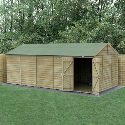 B&Q -  20X10 4Life Reverse Apex Shed 25Yr Guarantee Overlap Pressure Treated Double DoorNo WindowsWith Base