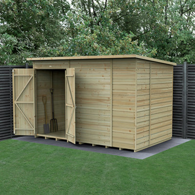 B&Q -  10X6 Pent Shed Beckwood Shed 25Yr Guarantee Shiplap Pressure Treated- No WindowsDouble DoorWith Base