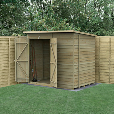 B&Q -  7X5 4Life Pent Shed 25Yr Guarantee Overlap Pressure TreatedNo WindowsDouble DoorBase Included