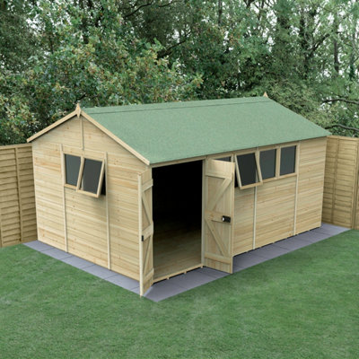 B&Q -  Timberdale 15X10 Reverse Apex ShedDouble Door6 Window2 OpeningWith Base