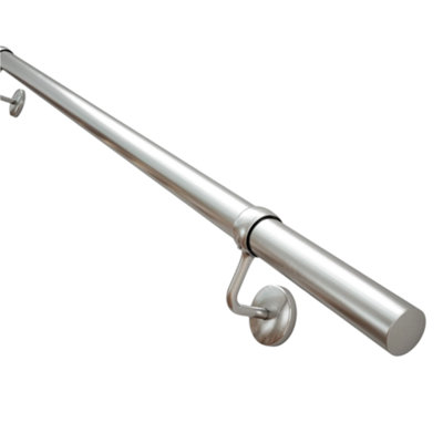 Rothley Brushed Silver Steel Rounded Handrail Kit(L)2.4M from B&Q