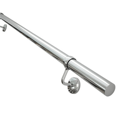 Rothley Polished Silver Steel Rounded Handrail Kit(L)1.2M from B&Q
