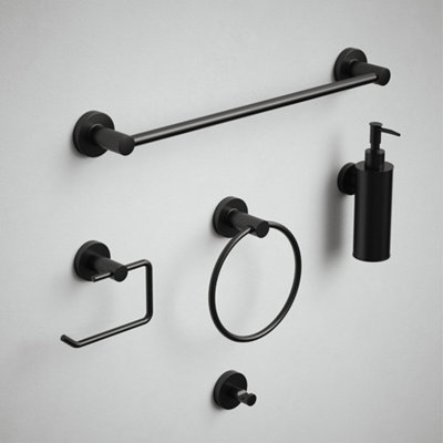 Rothley Matt Black Round 5Pc Bathroom Accessories Set