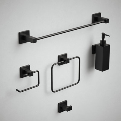 Rothley Matt Black Square 5Pc Bathroom Accessories Set
