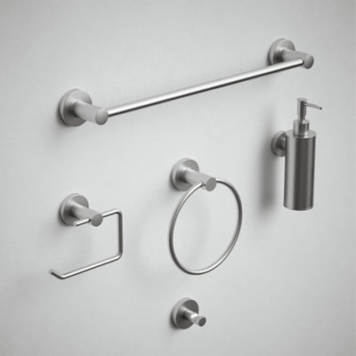 Rothley Silver Brushed Effect Round 5Pc Bathroom Accessories Set